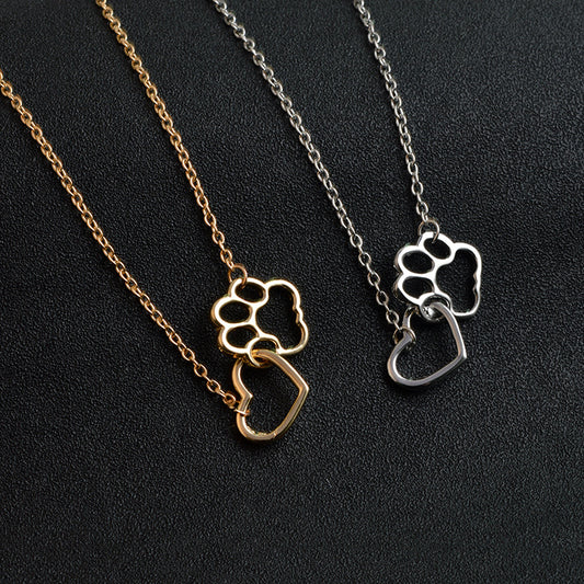 Dog Paw and Heart Necklace