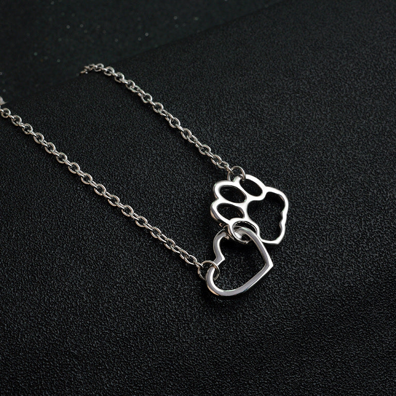 Dog Paw and Heart Necklace