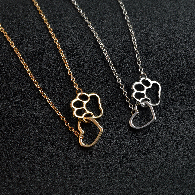 Dog Paw and Heart Necklace