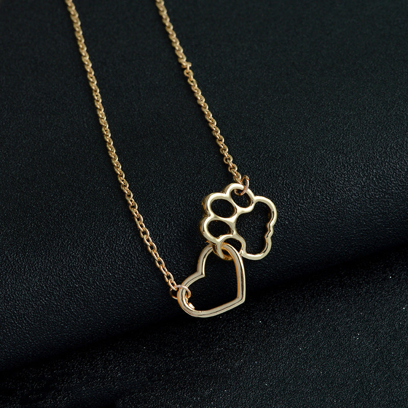 Dog Paw and Heart Necklace