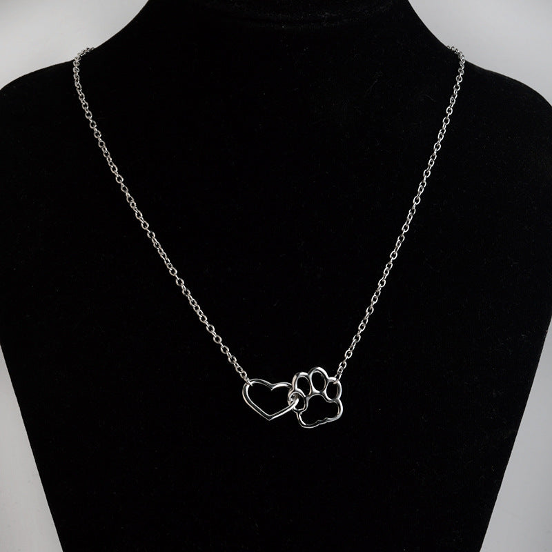 Dog Paw and Heart Necklace