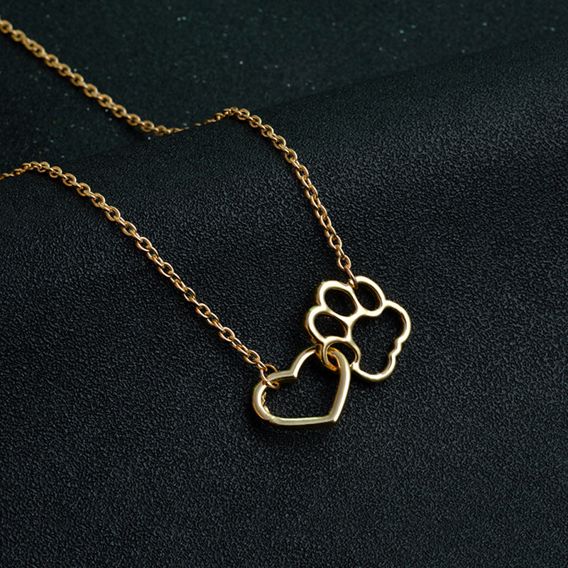 Dog Paw and Heart Necklace